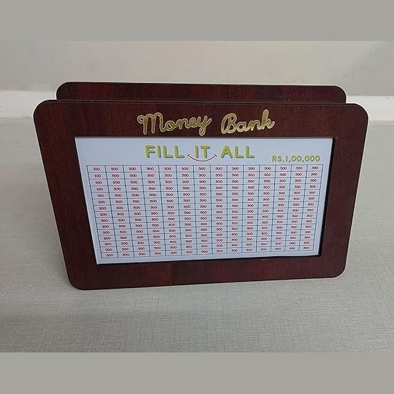 Money Bank Wooden Savings Challenge Box Fill It All ₹1,00,000