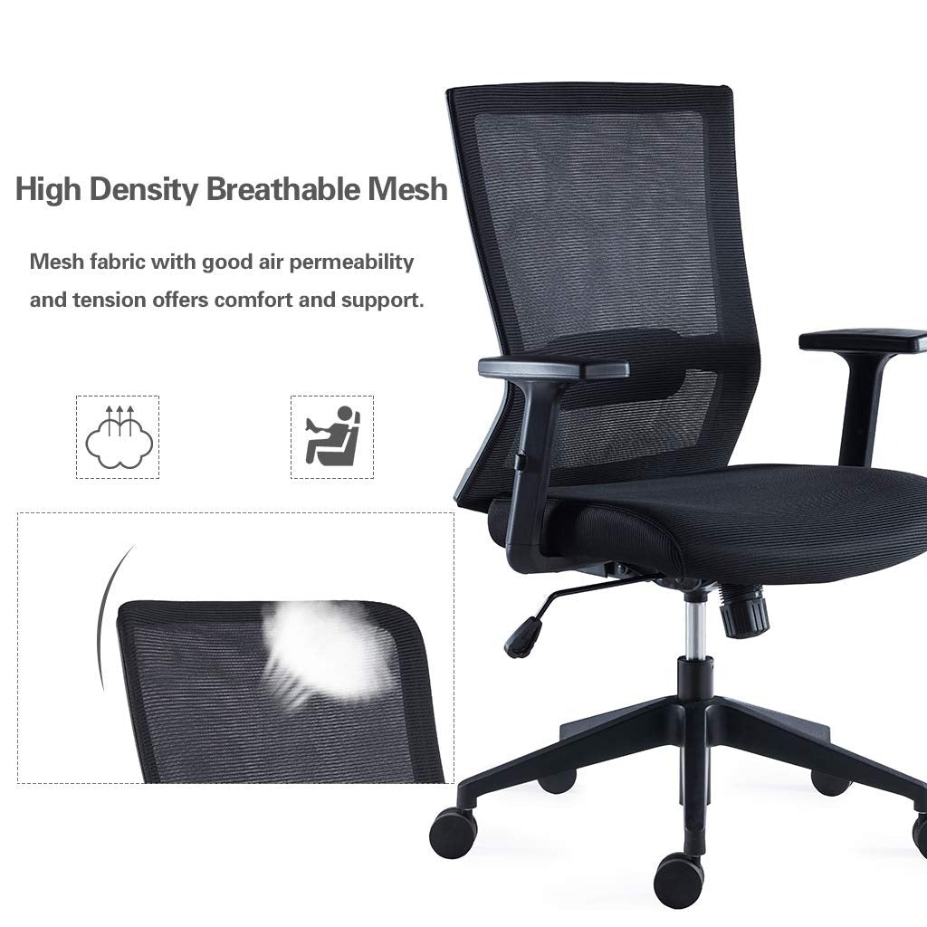 Ergonomic High Back Mesh Office Chair with Adjustable Lumbar Support | Swivel Computer Desk Chair with Armrests & Wheels | Work From Home Executive Chair