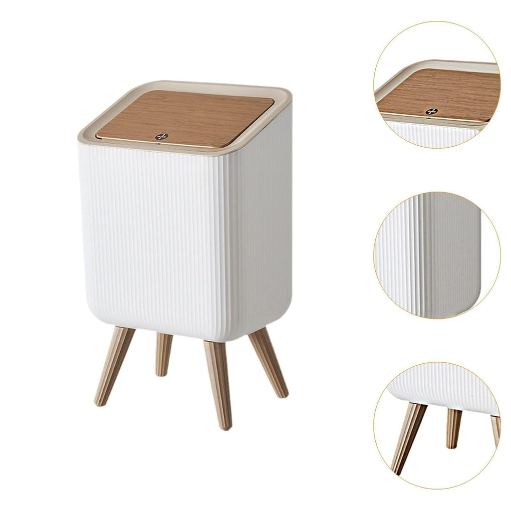 Modern Nordic Standing Dustbin with Wooden Legs & Soft-Close Lid