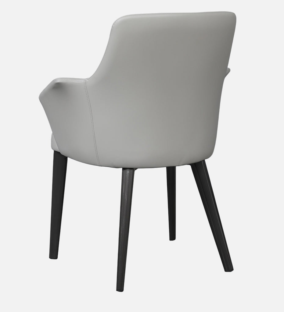 Modern Grey Upholstered Arm Dining Chair | Minimalist Metal Leg Lounge Chair | Luxury Living Room & Restaurant Accent Chair