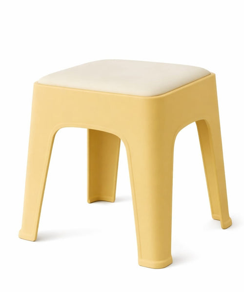 Modern Plastic Stool with Cushion Seat – Heavy Duty Multipurpose Bathroom, Kitchen & Living Room Small Seating Stool