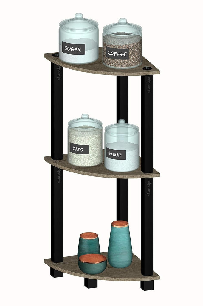 Industrial Three Corner Display Rack |Turn-N-Tube End Table Shelving Unit| Easy Assembly, Space-Saving, and Stylish for Hallway and Living Room