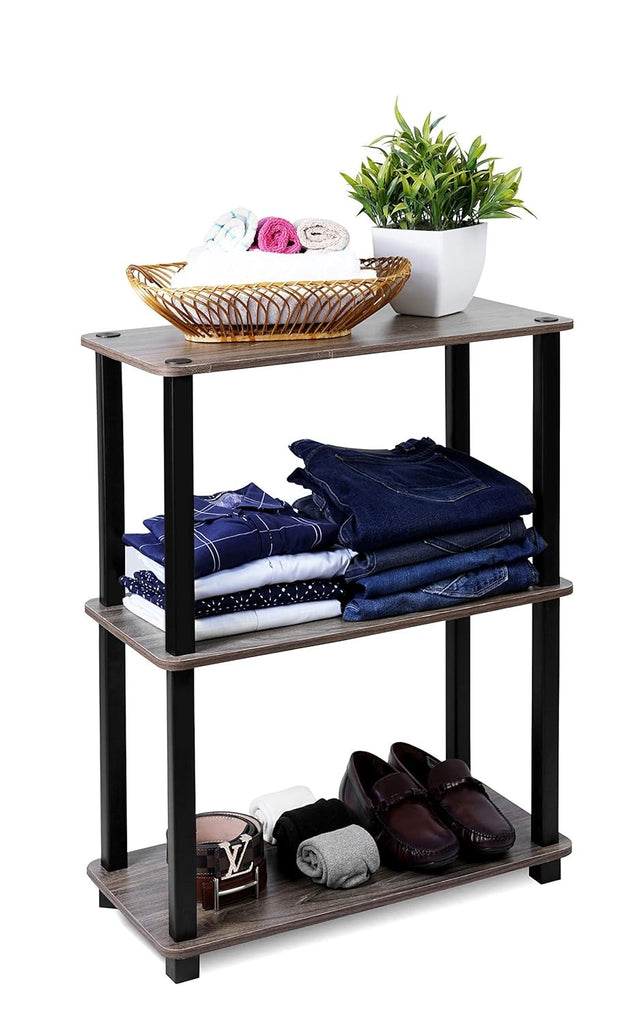 3-Tier Storage Shelf Rack Stand Turn-N-Tube End Table Corner Display Rack Hallway, Living Room, Metal, Easy Assembly, Space Saving, Industrial (Rectangle -3)