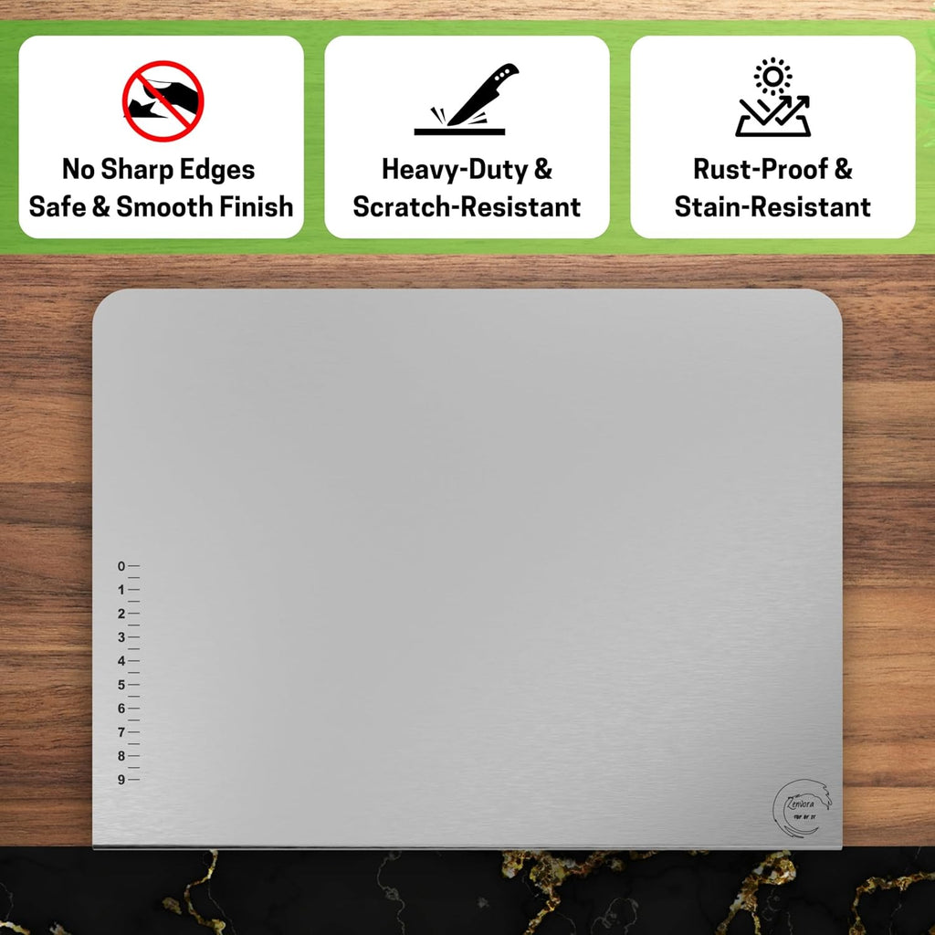 Premium Stainless Steel Chopping Board Large with Lip and Free Fruit Knife for Kitchen | Vegetable Cutting Board | Non-Slip, Rust-Proof | for Meat, Fish,Veggies | chapati Board