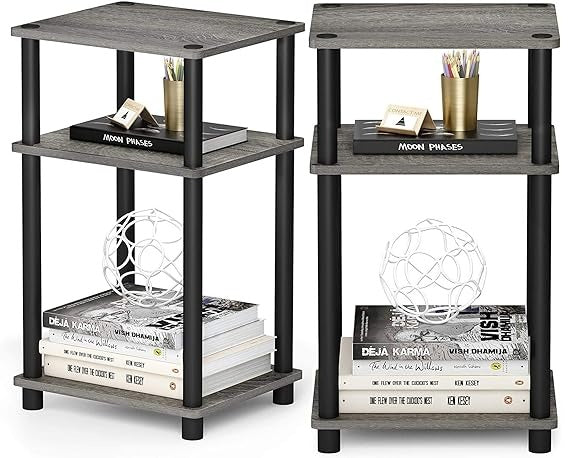 3 -Tier Turn-N-Tube 2-Pack End Table Display Rack Hallway, Living Room, Metal, Easy Assembly, Space Saving, Industrial