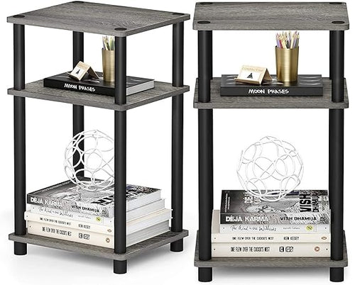 3 -Tier Turn-N-Tube 2-Pack End Table Display Rack Hallway, Living Room, Metal, Easy Assembly, Space Saving, Industrial