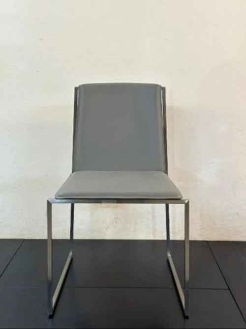 Modern Grey Upholstered Dining Chair with Metal Sled Base | Minimalist Armless Kitchen & Restaurant Chair | Contemporary Home Furniture