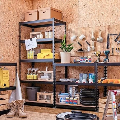 12-5 Shelf Black Matte Finish Adjustable Shelving Unit Storage Display Rack Steel Boltless Rivet Rack