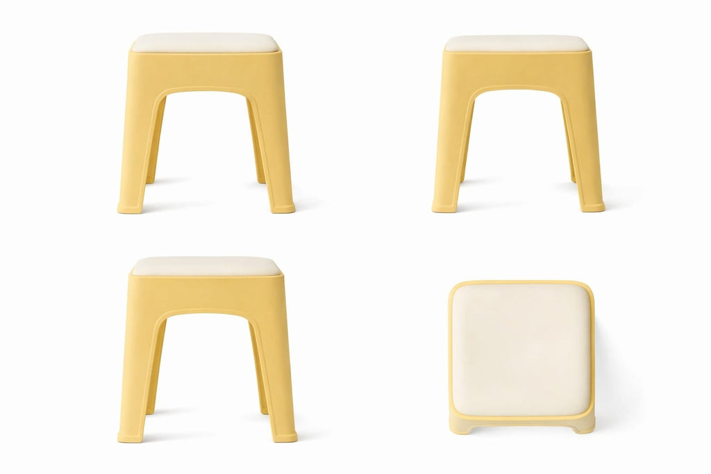 Modern Plastic Stool with Cushion Seat – Heavy Duty Multipurpose Bathroom, Kitchen & Living Room Small Seating Stool