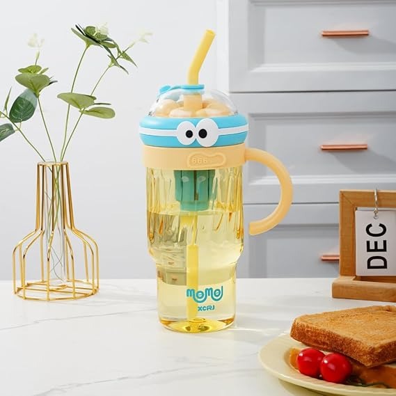 Cute Cartoon Straw Cup with Handle – Kids Juice & Water Tumbler