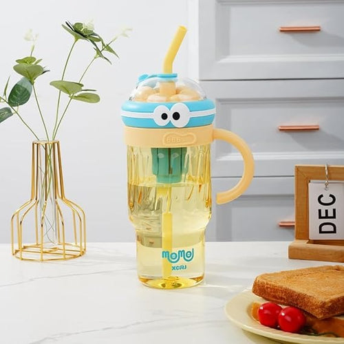 Cute Cartoon Straw Cup with Handle – Kids Juice & Water Tumbler