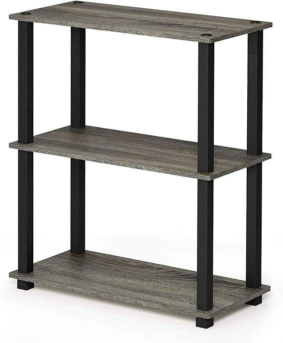 3-Tier Storage Shelf Rack Stand Turn-N-Tube End Table Corner Display Rack Hallway, Living Room, Metal, Easy Assembly, Space Saving, Industrial (Rectangle -3)
