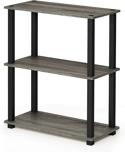 3-Tier Storage Shelf Rack Stand Turn-N-Tube End Table Corner Display Rack Hallway, Living Room, Metal, Easy Assembly, Space Saving, Industrial (Rectangle -3)