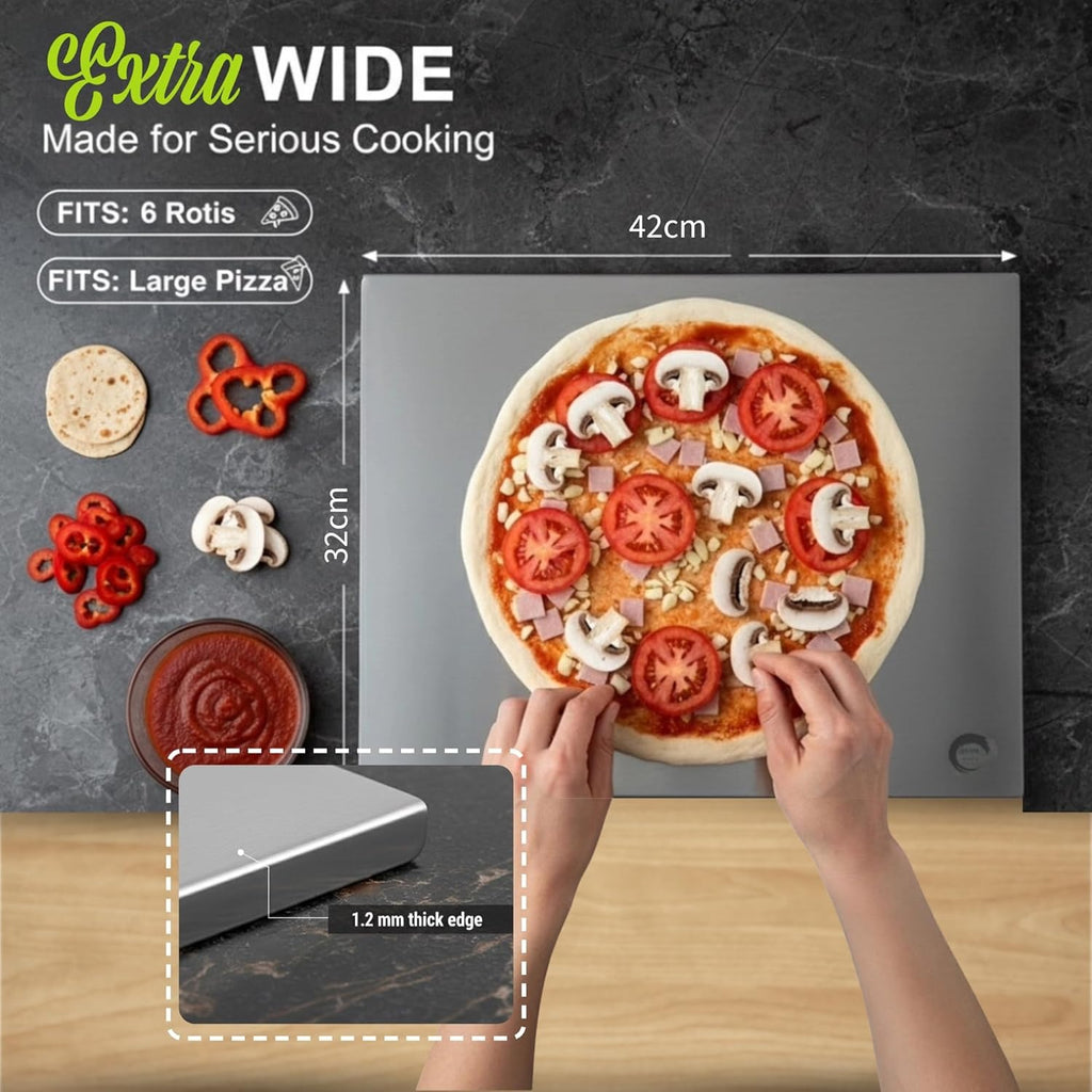 Premium Stainless Steel Chopping Board Large with Lip and Free Fruit Knife for Kitchen | Vegetable Cutting Board | Non-Slip, Rust-Proof | for Meat, Fish,Veggies | chapati Board