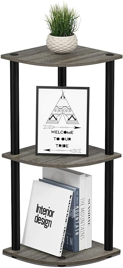Industrial Three Corner Display Rack |Turn-N-Tube End Table Shelving Unit| Easy Assembly, Space-Saving, and Stylish for Hallway and Living Room