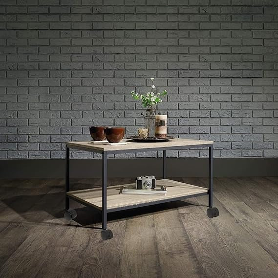 Metal Heavy Duty Coffee Center Wheels 2-Tier Tea Table with Storage Shelf, Cocktail Table TV Stand Accent Furniture for Home Office Living Room