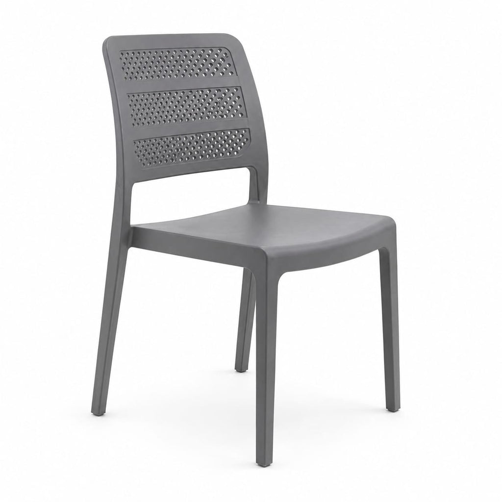 Contemporary Perforated Side Chair – Lightweight Matte Grey Dining Chair with Breathable Lattice Back, Durable All-Weather Polypropylene, Stackable Seating for Kitchen, Restaurant, & Office