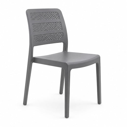 Contemporary Perforated Side Chair – Lightweight Matte Grey Dining Chair with Breathable Lattice Back, Durable All-Weather Polypropylene, Stackable Seating for Kitchen, Restaurant, & Office