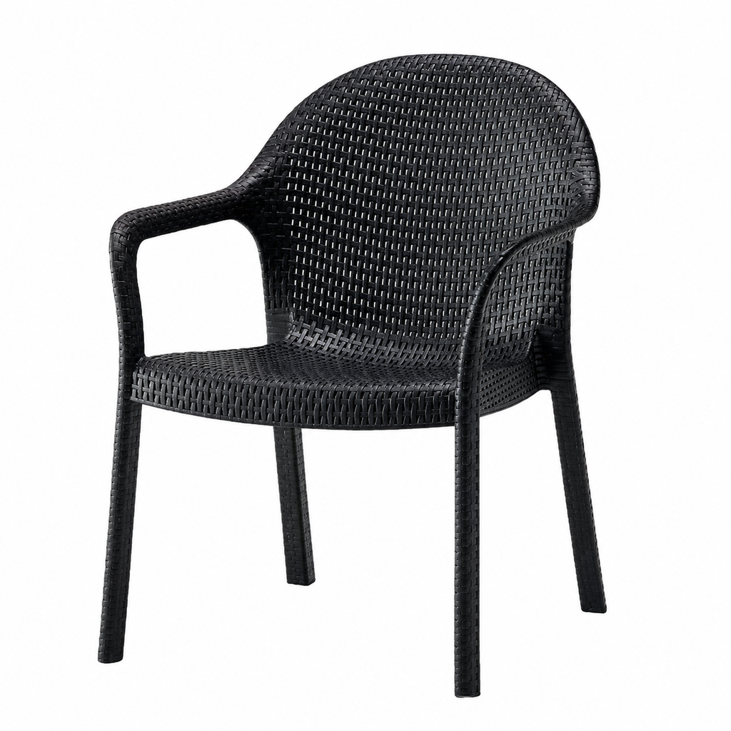 Black Rattan-Effect Dining Armchair