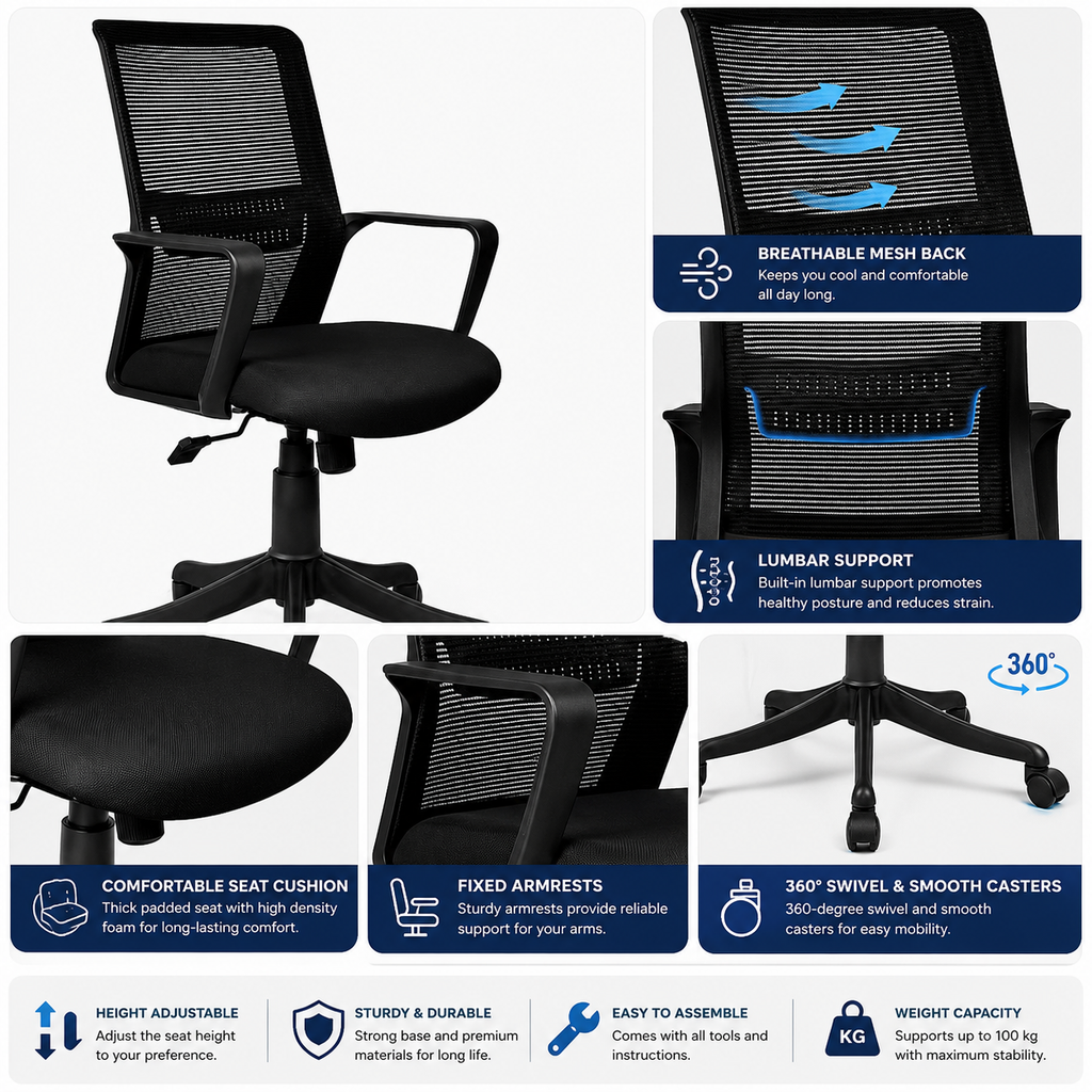 ECCO MB BLACK CHAIR WITHOUT HEADREST