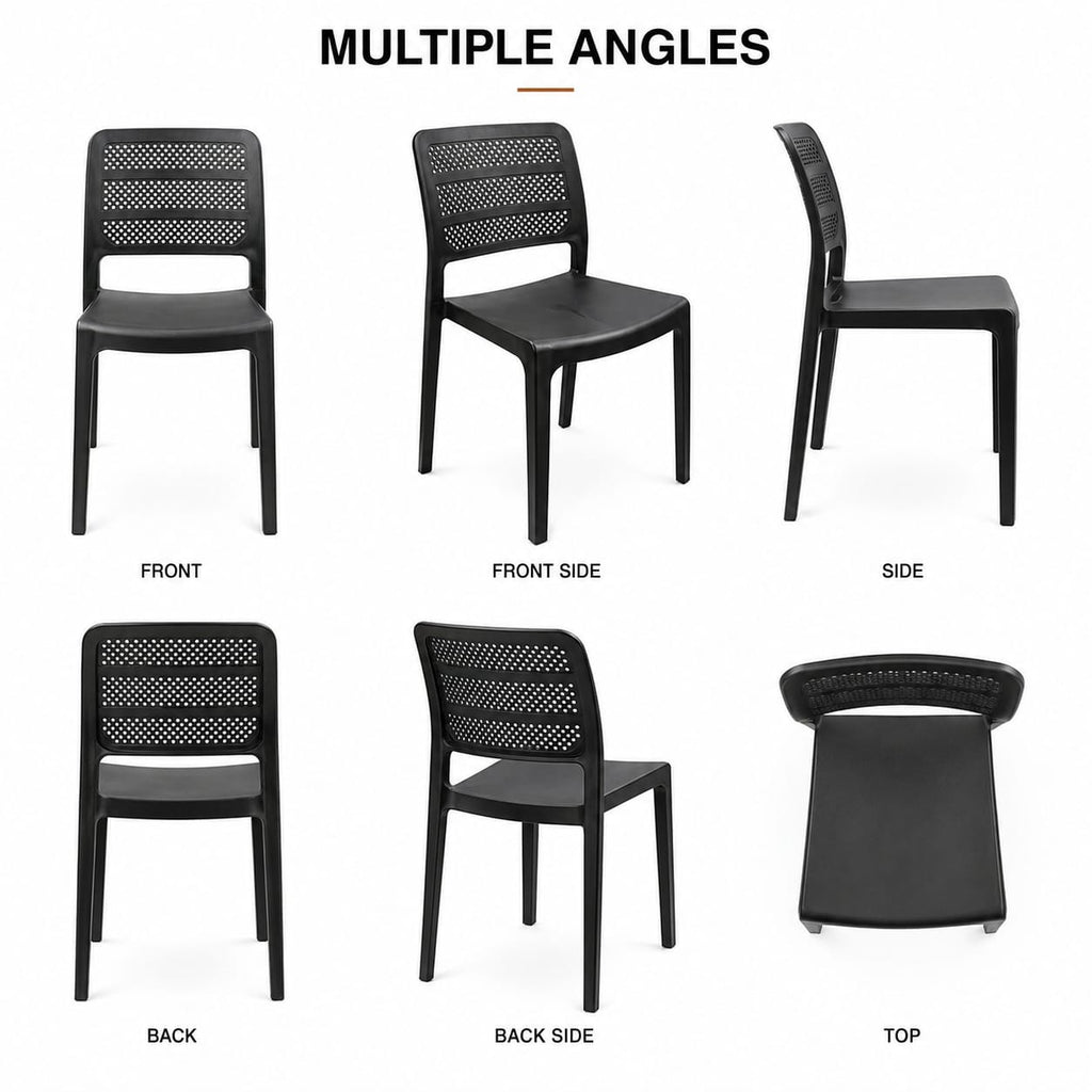 Contemporary Perforated Dining Chair – Lightweight Matte Black Side Chair with Breathable Lattice Back, Durable Modern Seating for Kitchen, Restaurant, or Office – Minimalist Style