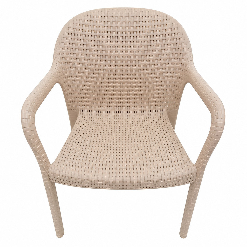 Luxury Beige Rattan-Effect Premium Plastic Armchair