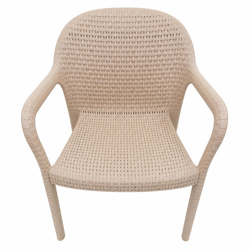 Luxury Beige Rattan-Effect Premium Plastic Armchair