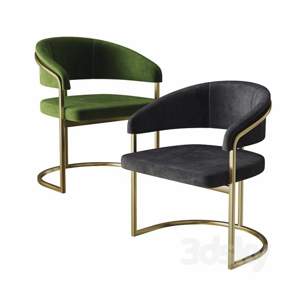 Luxury Velvet Accent Chair with Curved Backrest – Grey Upholstered Chair with Gold Metal Frame