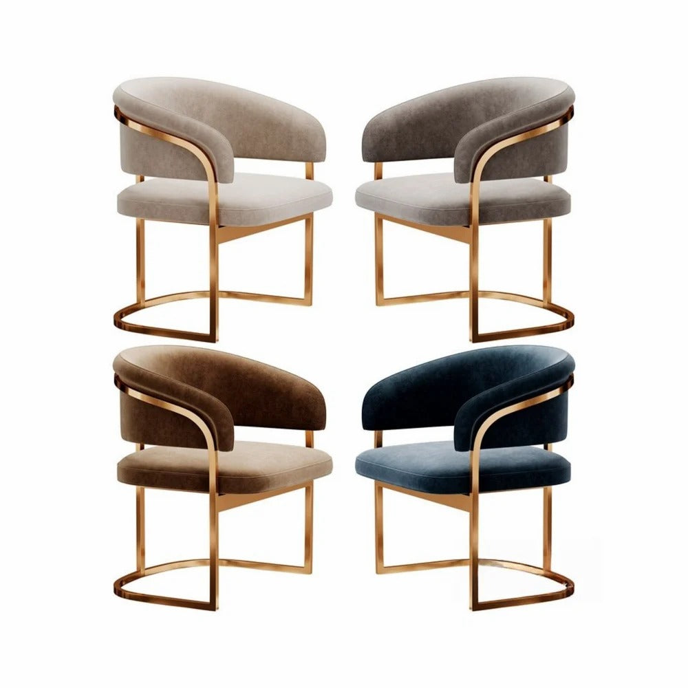 Luxury Velvet Accent Chair with Curved Backrest – Grey Upholstered Chair with Gold Metal Frame