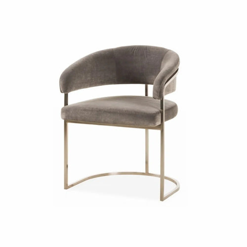 Luxury Velvet Accent Chair with Curved Backrest – Grey Upholstered Chair with Gold Metal Frame