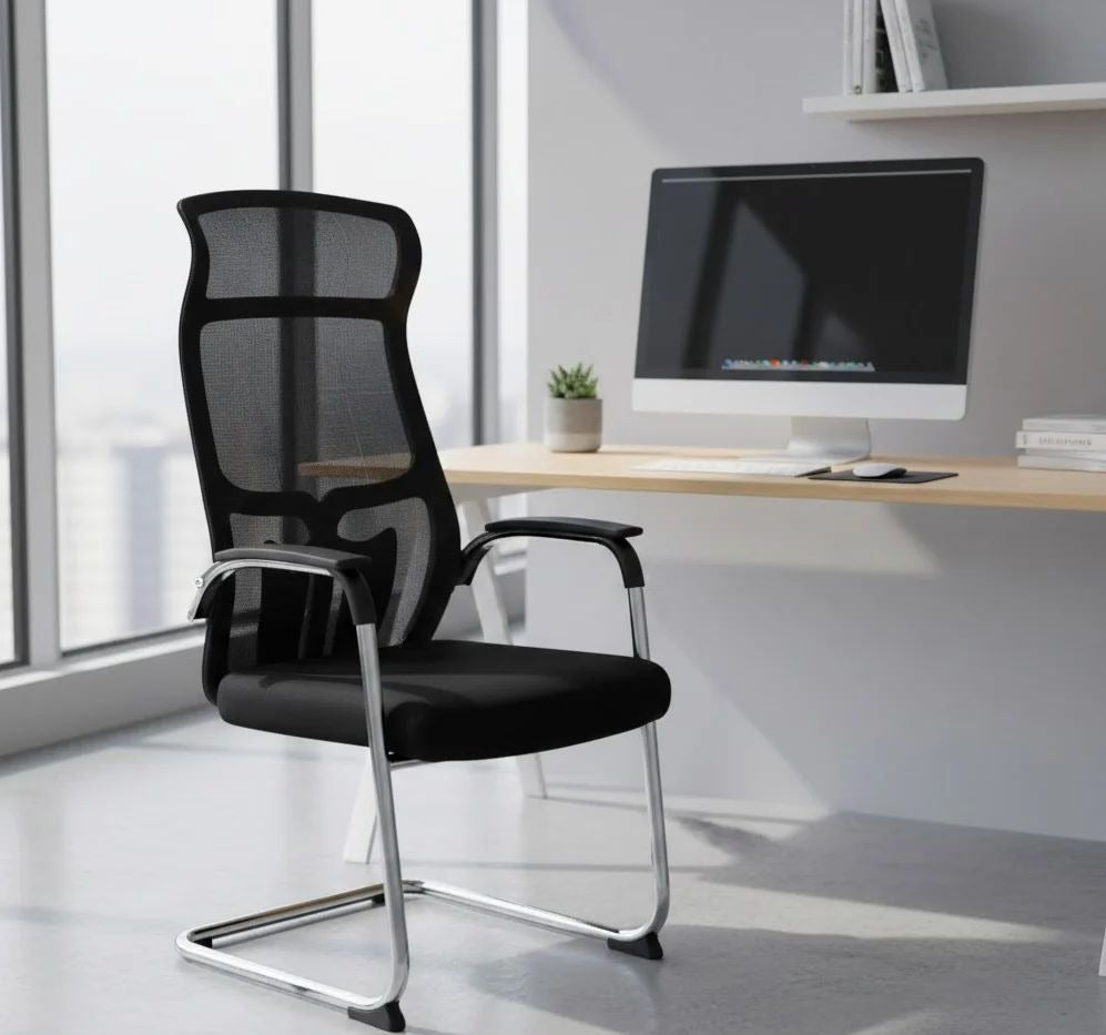 Apex High-Back Mesh Cantilever Chair – Contemporary Ergonomic Sled-Base Visitor Chair