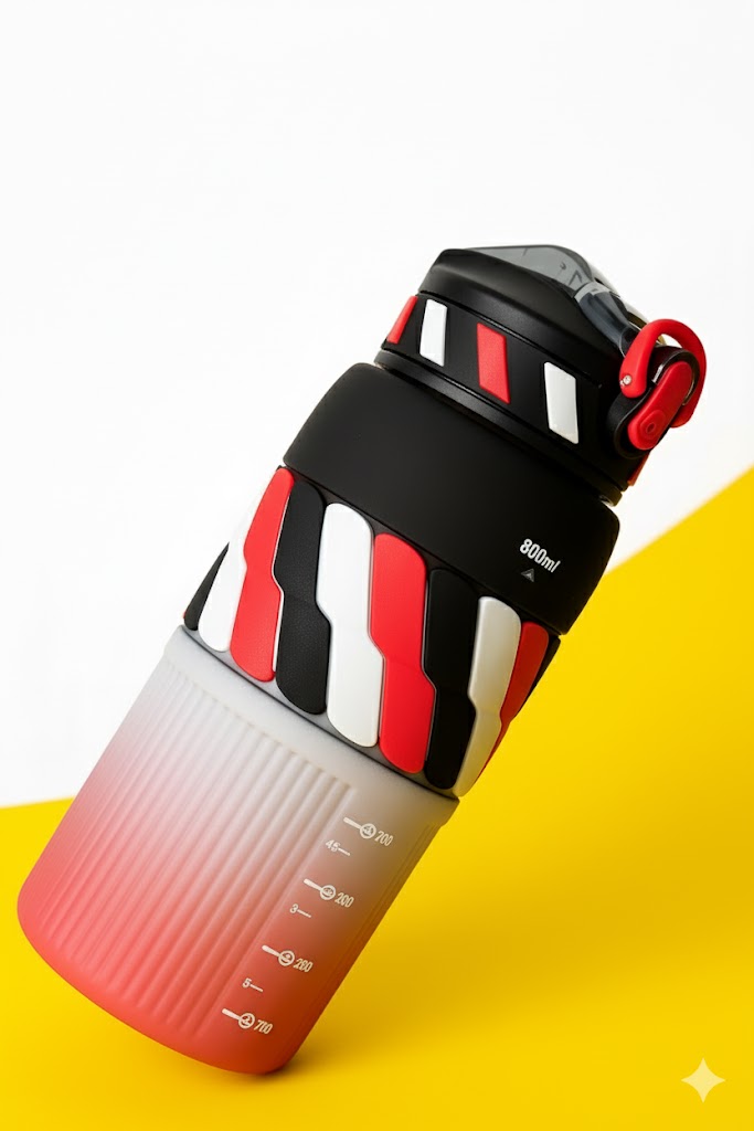 Gradient Sports Water Bottle – 800ml (with Anti-Slip Silicone Grip & Locking Cap)