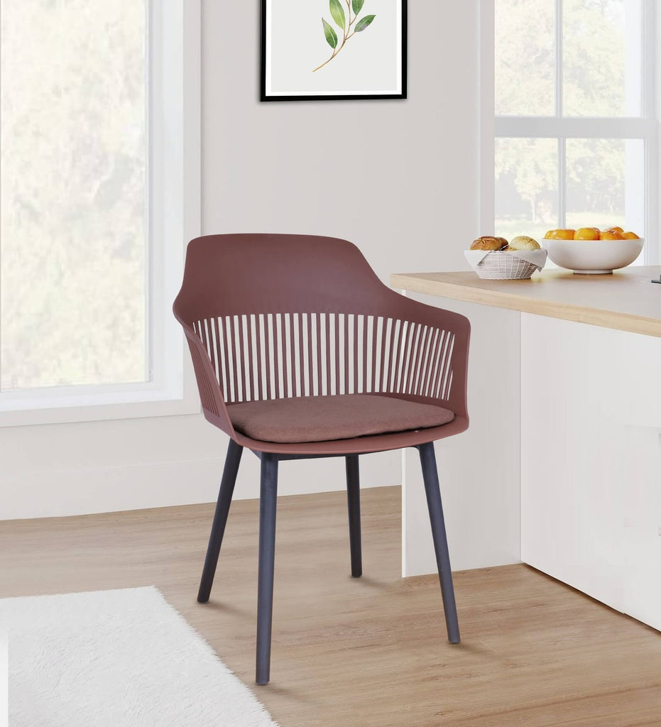 Modern Brown Plastic Dining Chair with Cushion Seat & Metal Legs – Contemporary Kitchen & Living Room Accent Chair